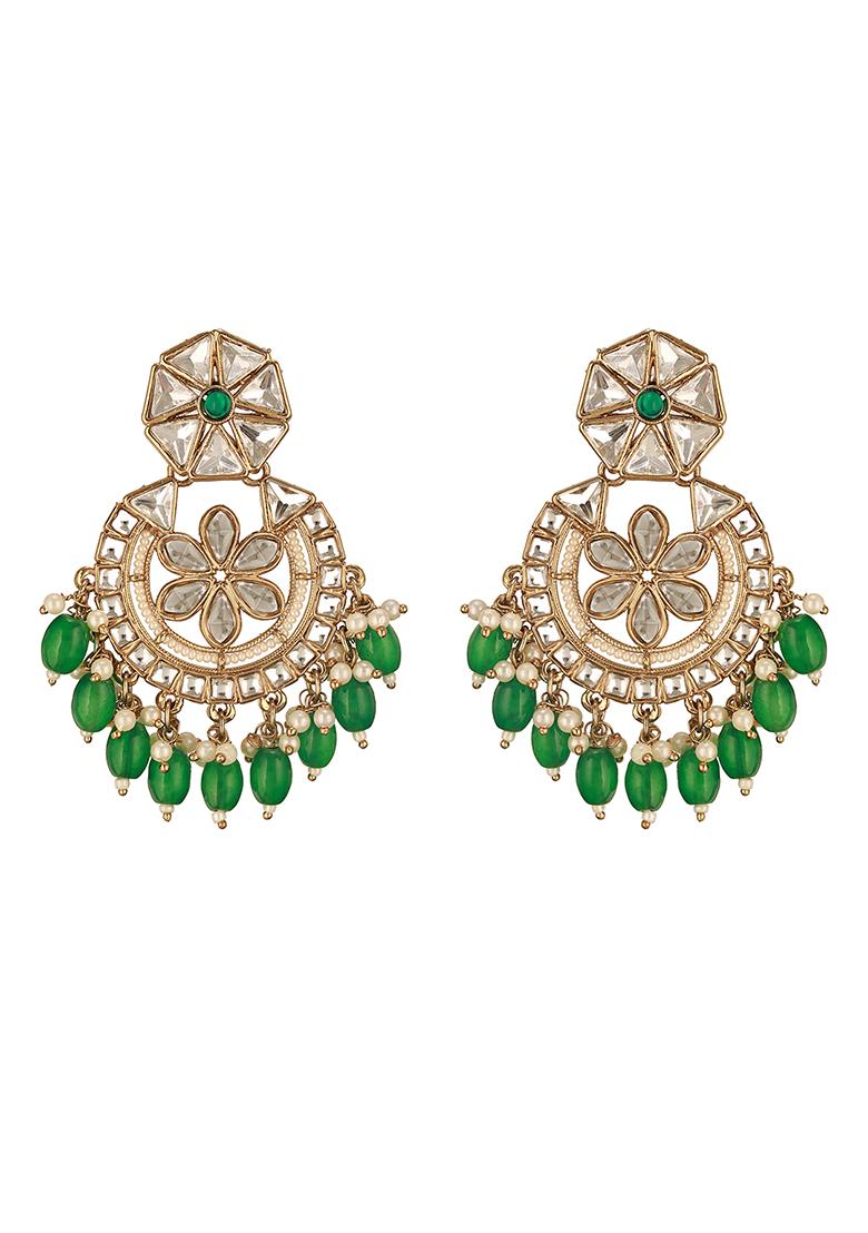 Green Crescent Shaped Chandbalis Earrings