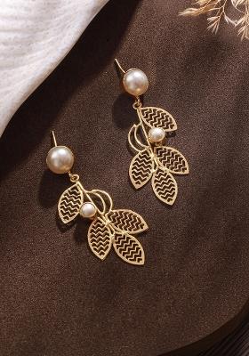 Gold Plated Leaf Shaped Drop Earrings