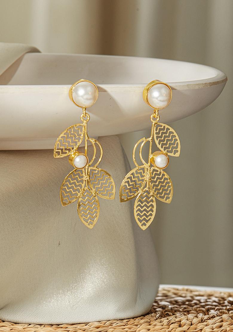 Gold Plated Leaf Shaped Drop Earrings