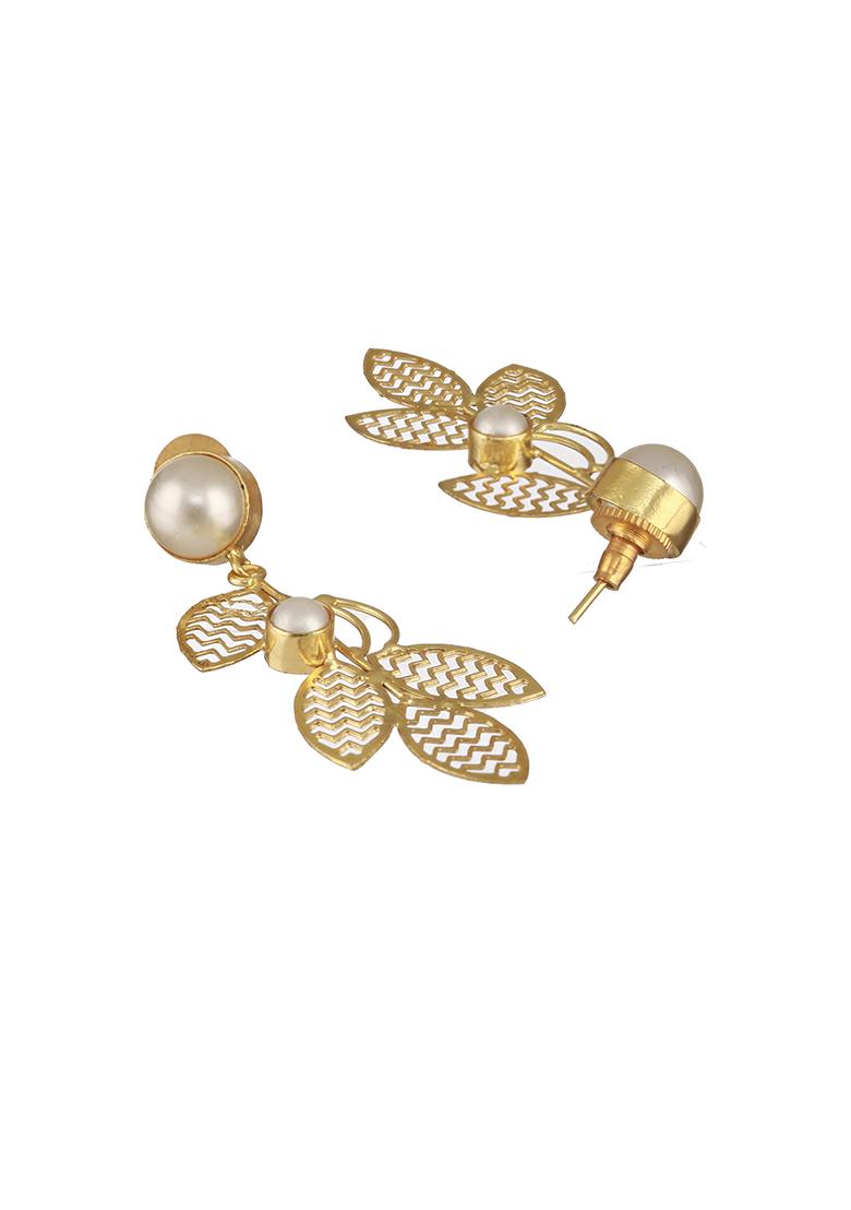 Gold Plated Leaf Shaped Drop Earrings