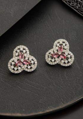 Silver Silver Plated American Diamond Studded Floral Studs
