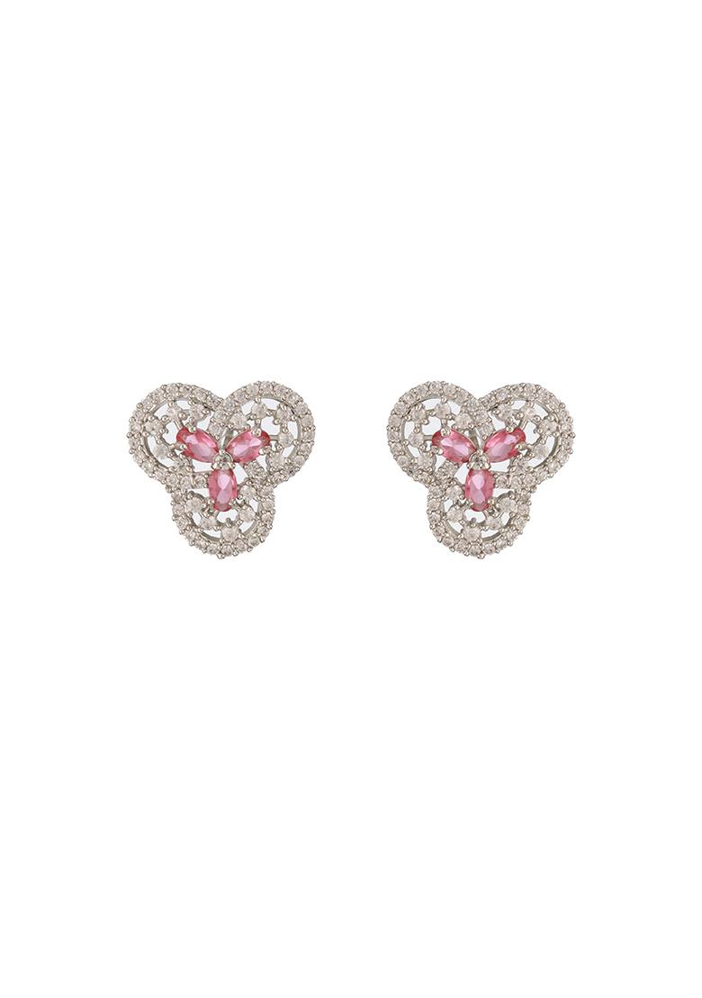 Silver Silver Plated American Diamond Studded Floral Studs