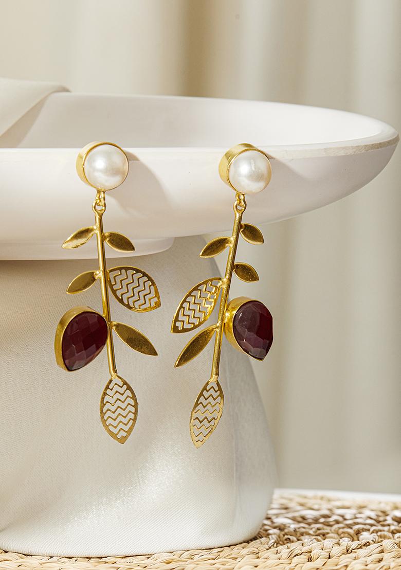 Multi Gold Plated Leaf Shaped Drop Earrings