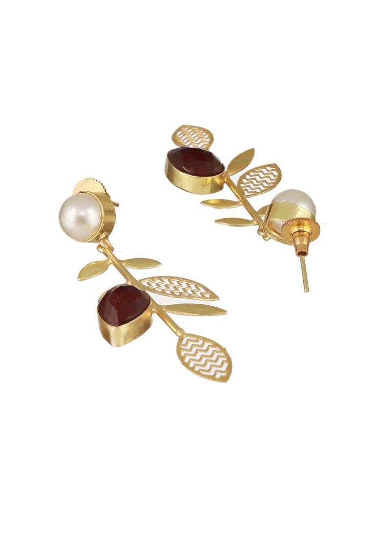 Multi Gold Plated Leaf Shaped Drop Earrings