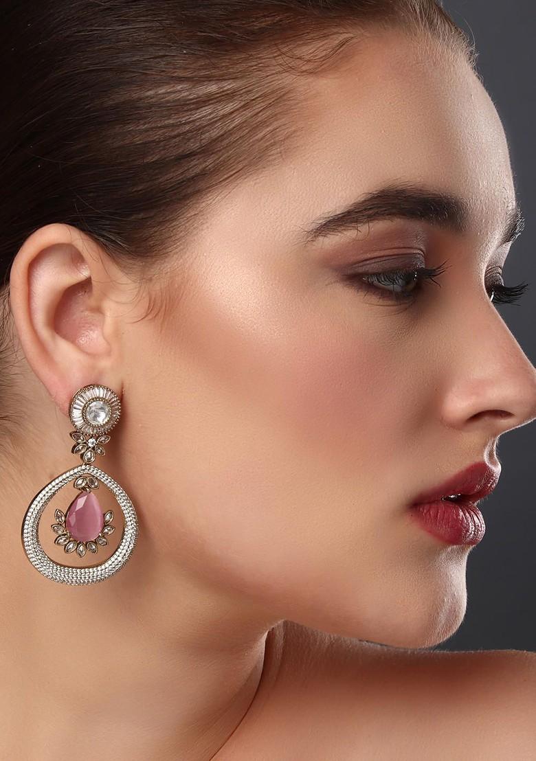 Gold Plated Kundan Studded Tear Drop Shaped Drop Earrings