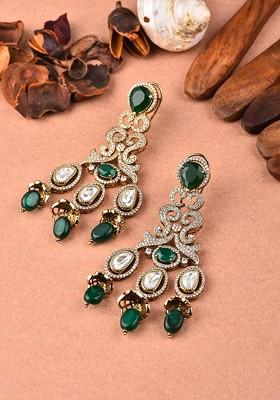 Gold Gold Plated Anouk Gold Plated Kundan Studded And Beaded Teardrop Shaped Drop Earrings