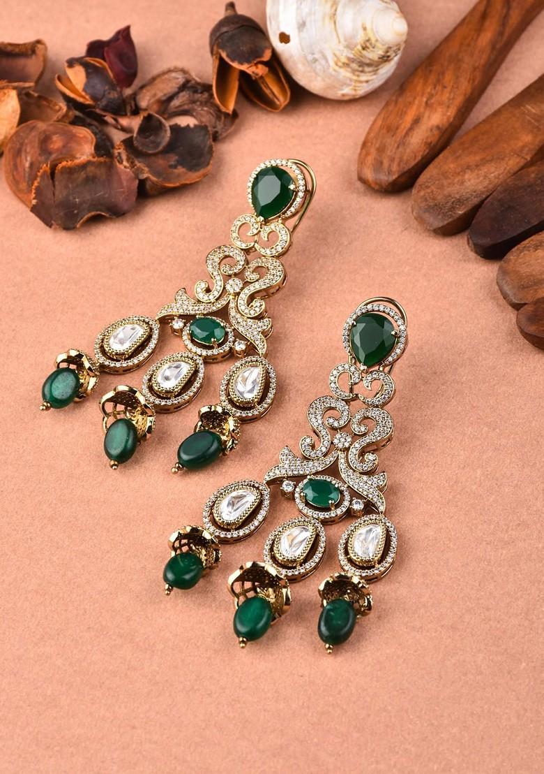 Gold Gold Plated Anouk Gold Plated Kundan Studded And Beaded Teardrop Shaped Drop Earrings