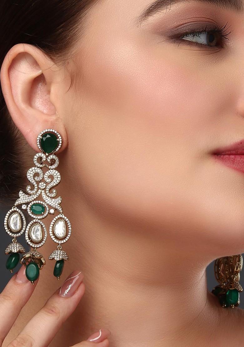 Gold Gold Plated Anouk Gold Plated Kundan Studded And Beaded Teardrop Shaped Drop Earrings