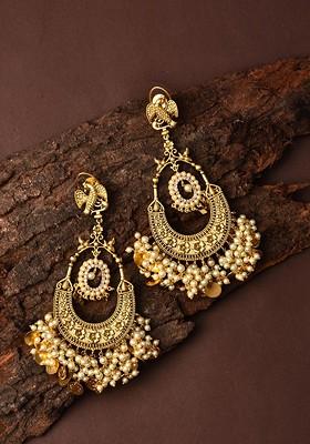 Gold Plated Beaded Crescent Shaped Chandbalis Earrings