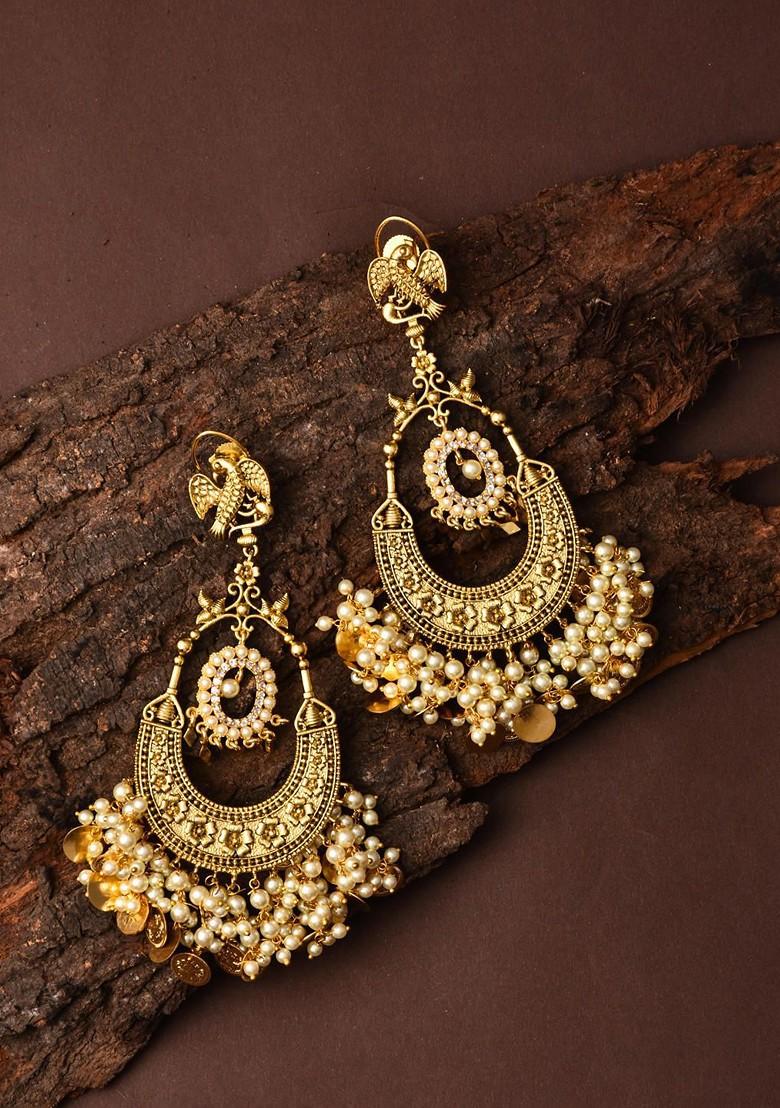 Gold Plated Beaded Crescent Shaped Chandbalis Earrings