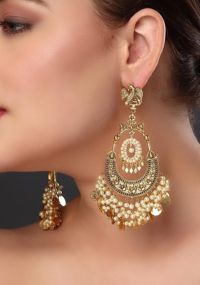 Gold Plated Beaded Crescent Shaped Chandbalis Earrings