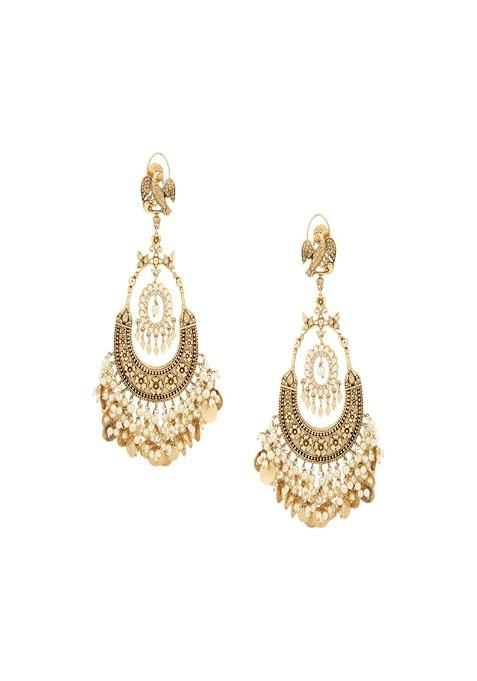 Gold Plated Beaded Crescent Shaped Chandbalis Earrings