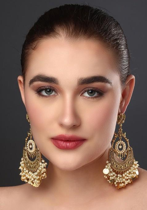 Gold Plated Beaded Crescent Shaped Chandbalis Earrings