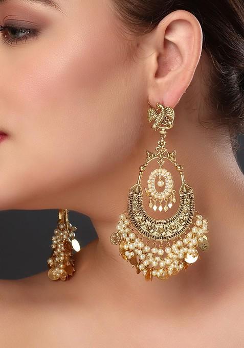 Gold Plated Beaded Crescent Shaped Chandbalis Earrings