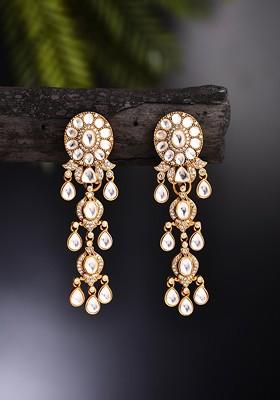 Gold Plated Kundan Studded Spherical Shaped Drop Earrings
