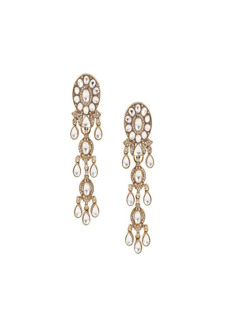 Gold Plated Kundan Studded Spherical Shaped Drop Earrings