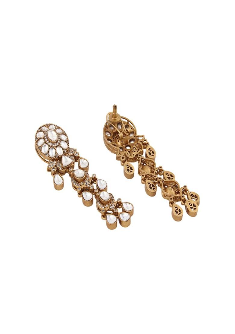 Gold Plated Kundan Studded Spherical Shaped Drop Earrings