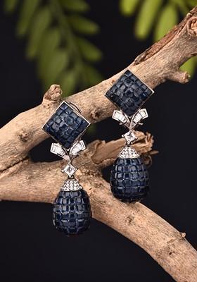Navy Blue Contemporary Geometric Drop Earrings