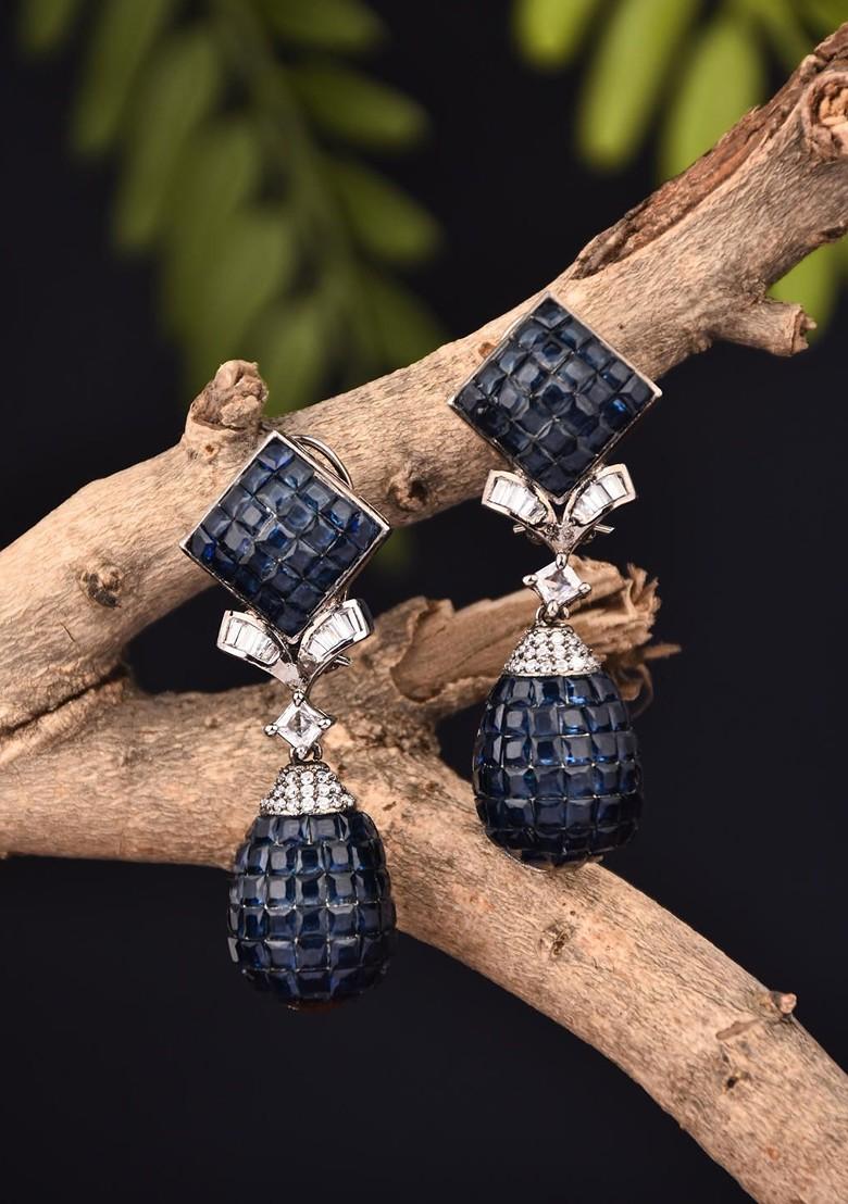 Navy Blue Contemporary Geometric Drop Earrings