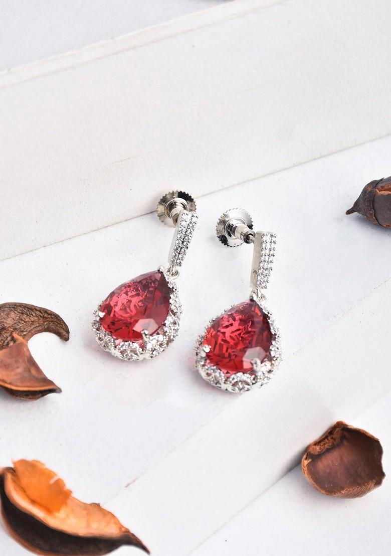 Red Contemporary Teardrop Shaped Drop Earrings