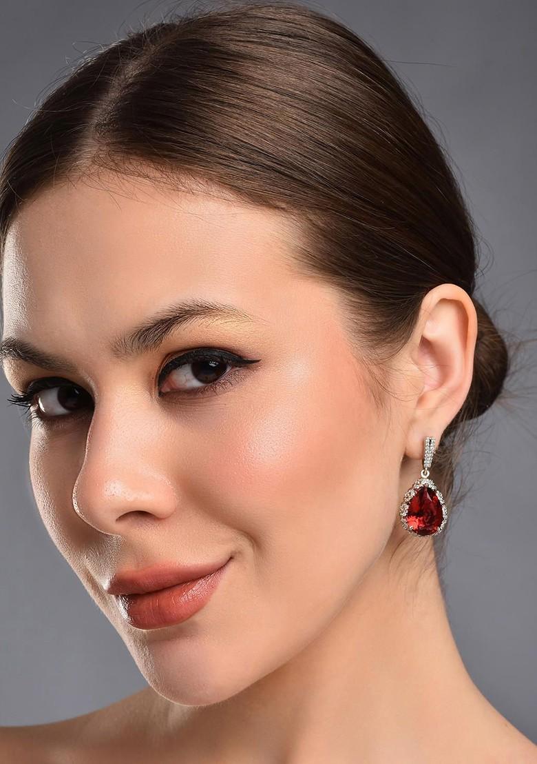 Red Contemporary Teardrop Shaped Drop Earrings