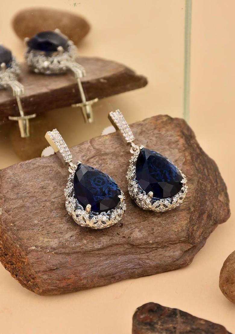 Navy Blue Contemporary Teardrop Shaped Drop Earrings