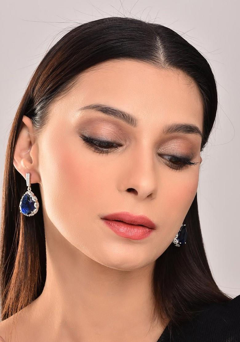 Navy Blue Contemporary Teardrop Shaped Drop Earrings