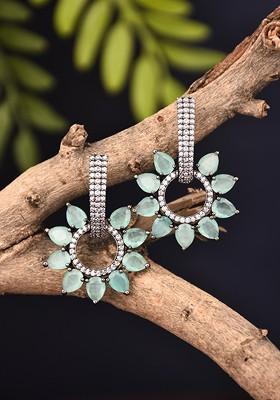 Teal Green Contemporary Leaf Shaped Drop Earrings