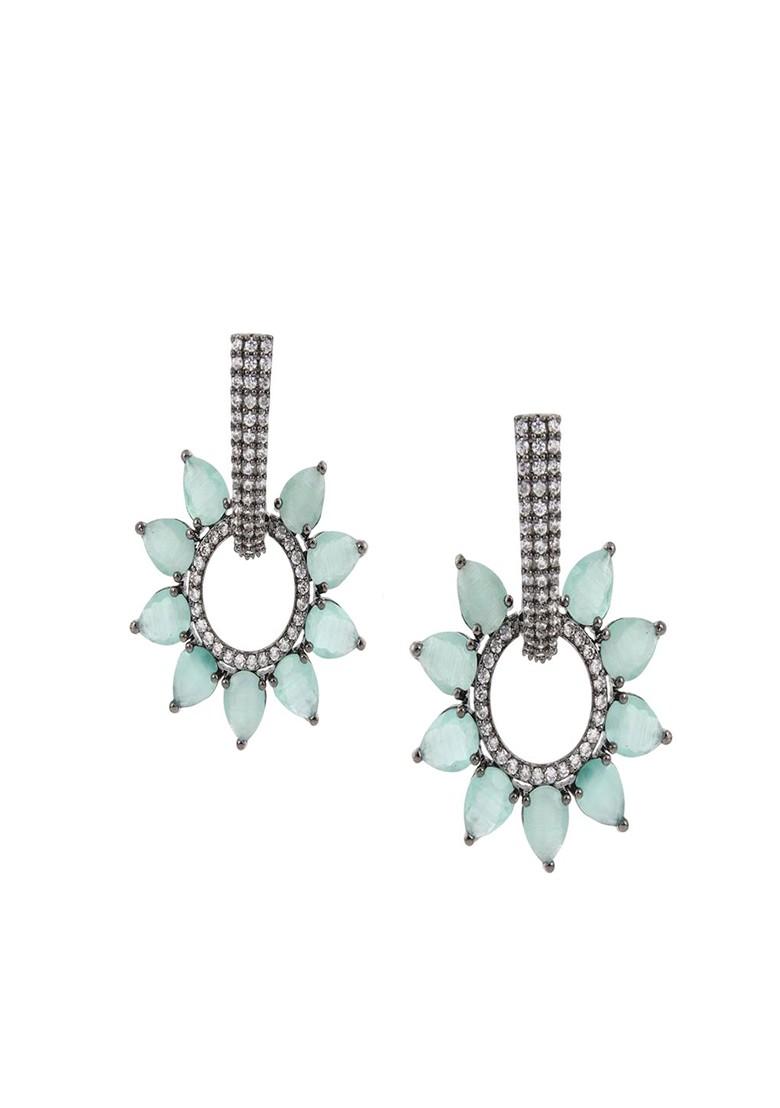 Teal Green Contemporary Leaf Shaped Drop Earrings