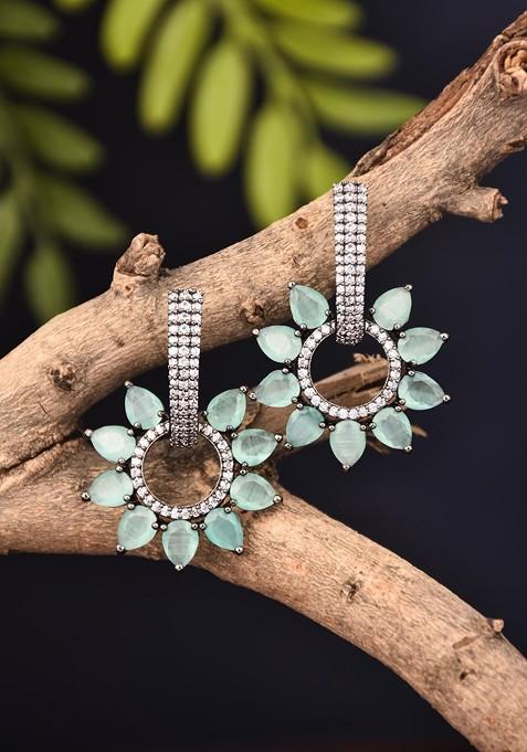 Teal Green Contemporary Leaf Shaped Drop Earrings