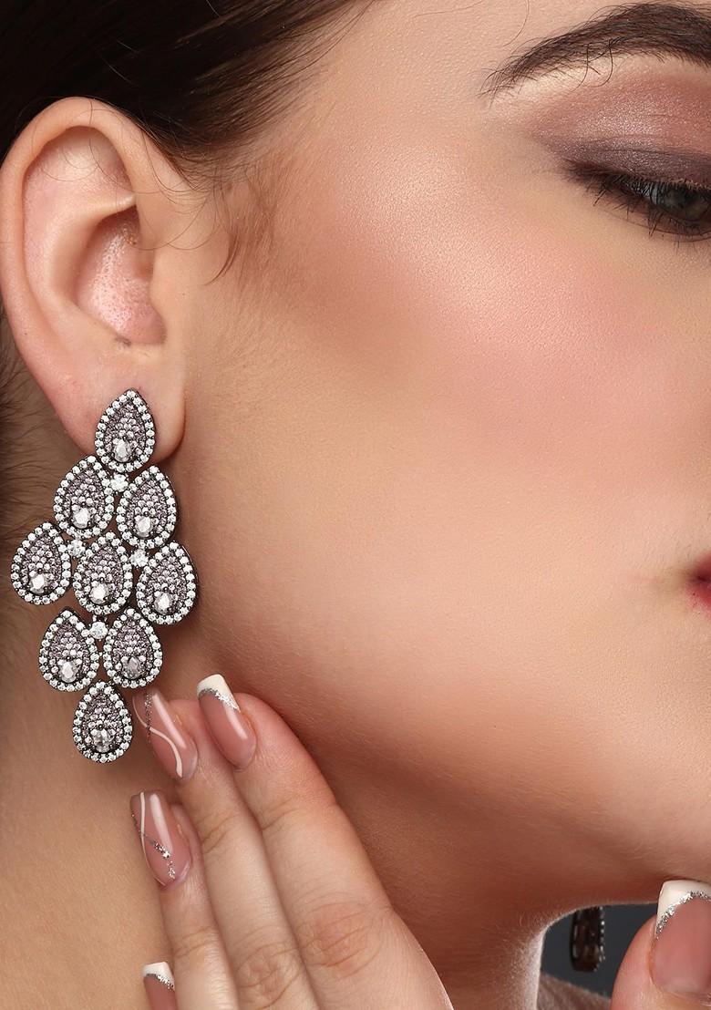 Pink Contemporary Leaf Shaped Drop Earrings