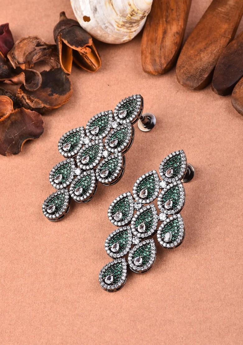 Green Contemporary Leaf Shaped Drop Earrings