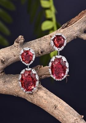 Red Contemporary Oval Drop Earrings
