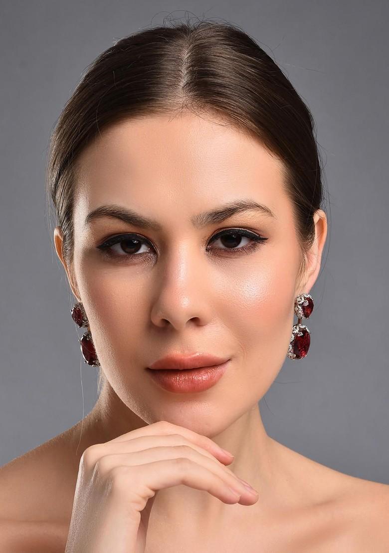 Red Contemporary Oval Drop Earrings