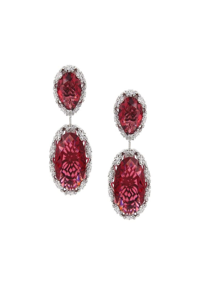 Red Contemporary Oval Drop Earrings