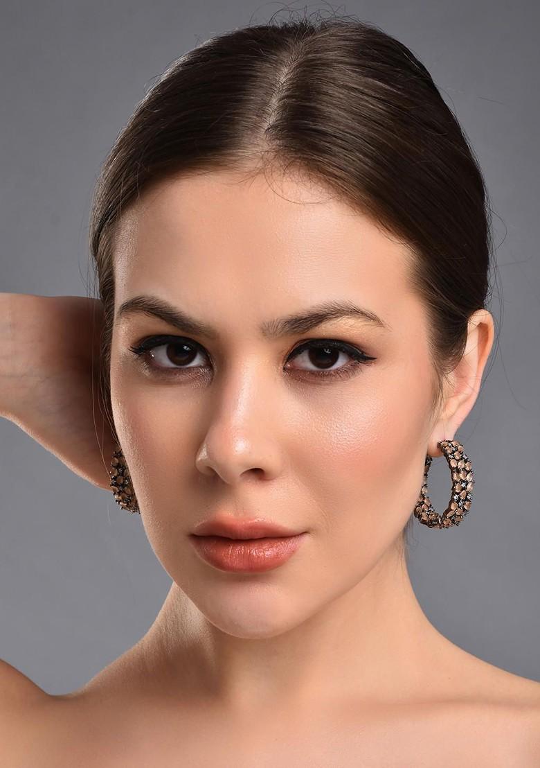 Champagne Brown Contemporary Oval Hoop Earrings