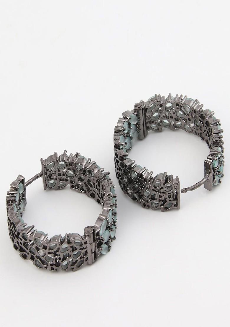 Teal Green Contemporary Oval Hoop Earrings