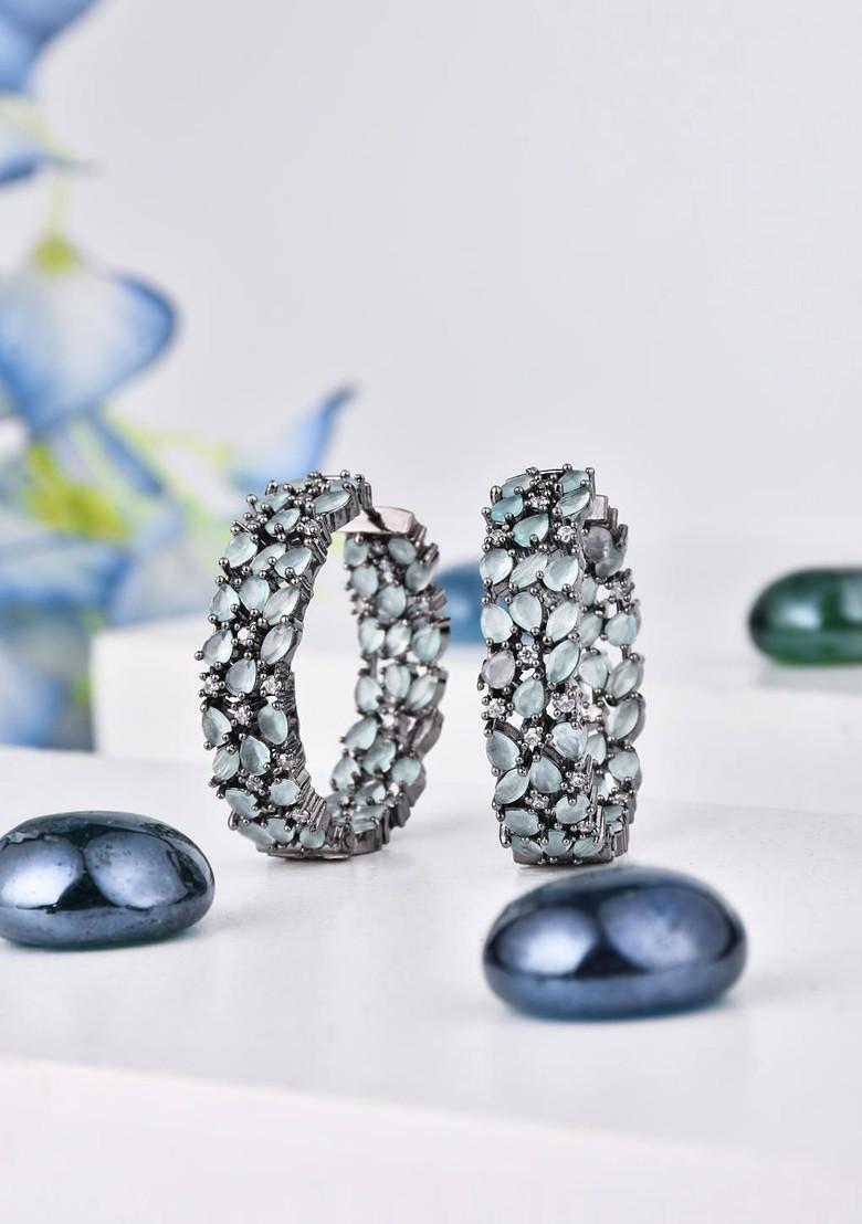 Teal Green Contemporary Oval Hoop Earrings