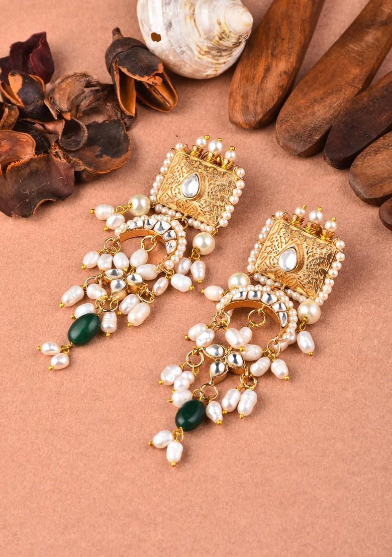 Gold Contemporary Crescent Shaped Jhumkas Earrings