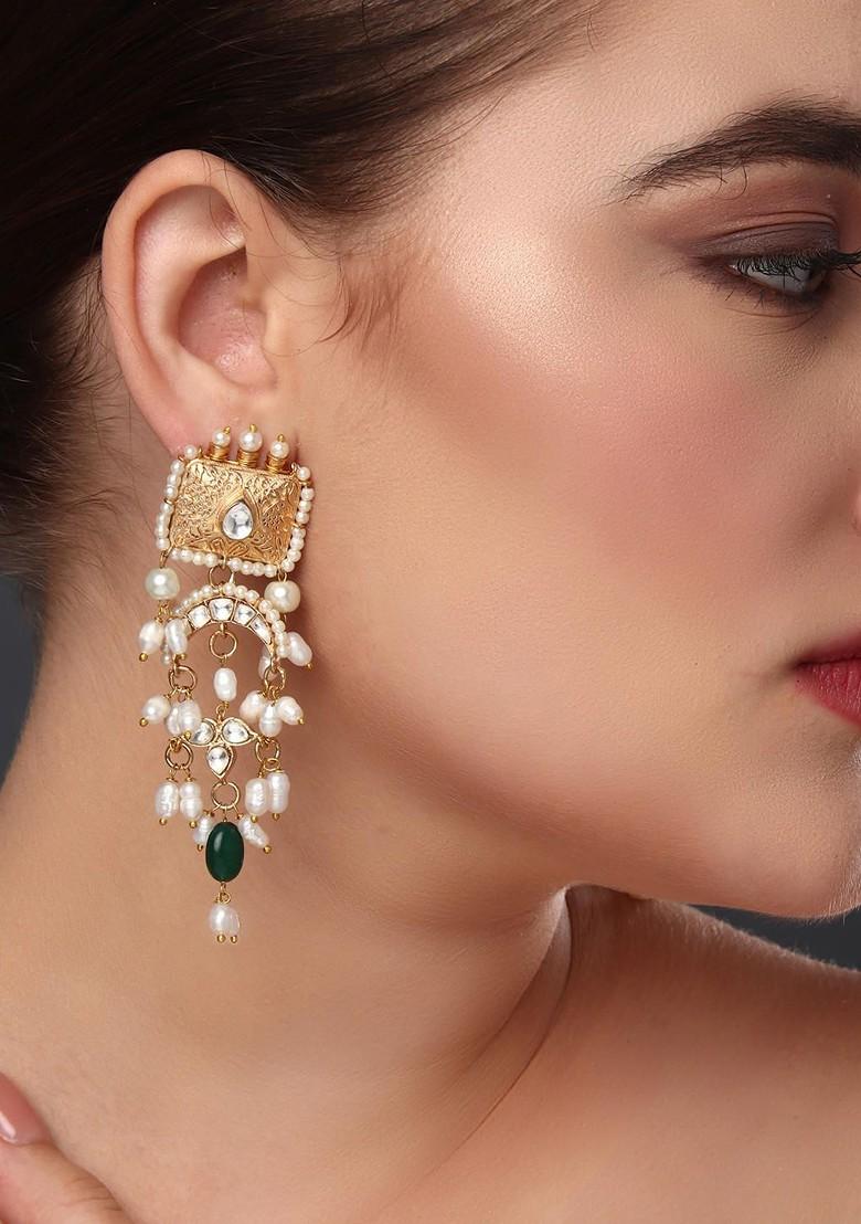 Gold Contemporary Crescent Shaped Jhumkas Earrings