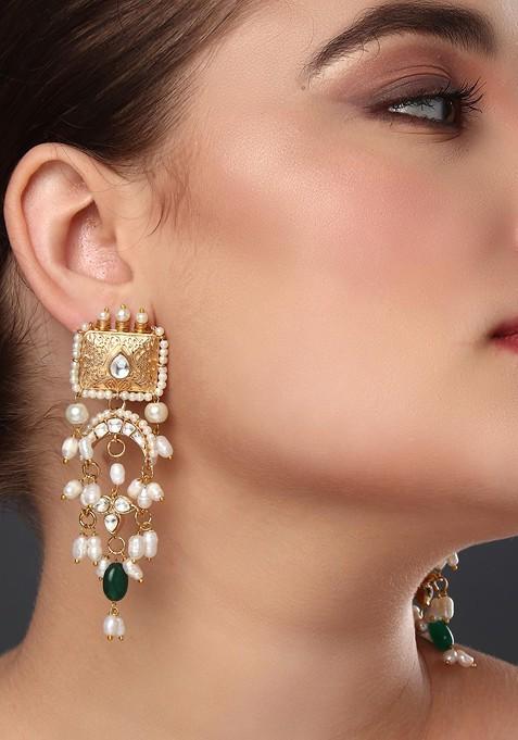 Gold Contemporary Crescent Shaped Jhumkas Earrings
