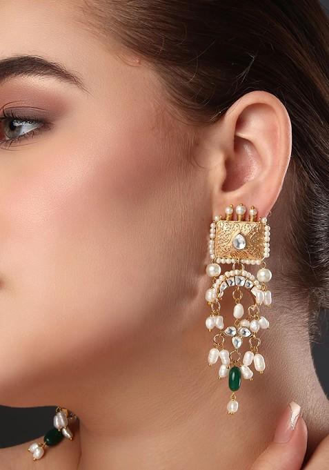 Gold Contemporary Crescent Shaped Jhumkas Earrings