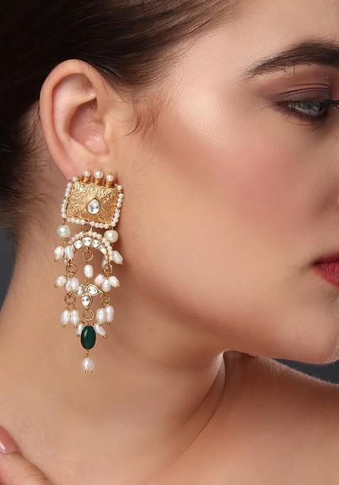 Gold Contemporary Crescent Shaped Jhumkas Earrings