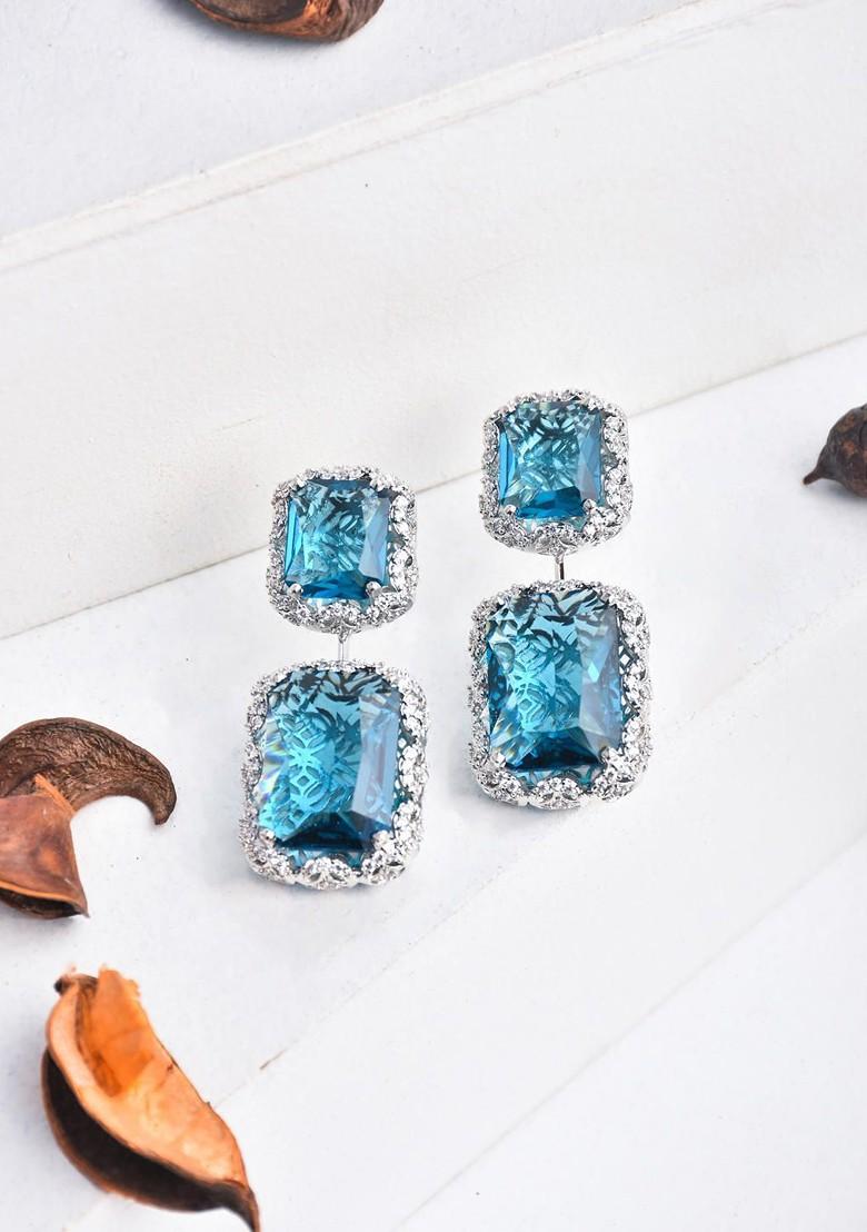 Blue Contemporary Square Drop Earrings