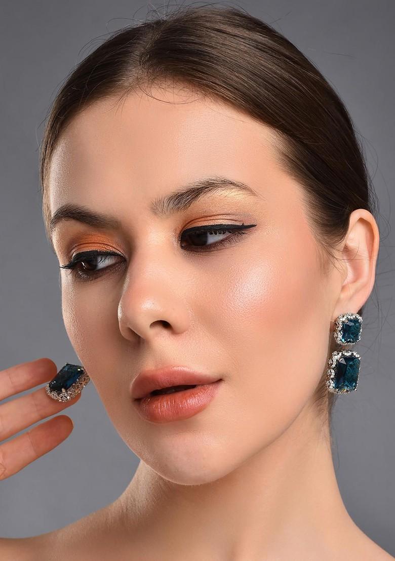 Blue Contemporary Square Drop Earrings