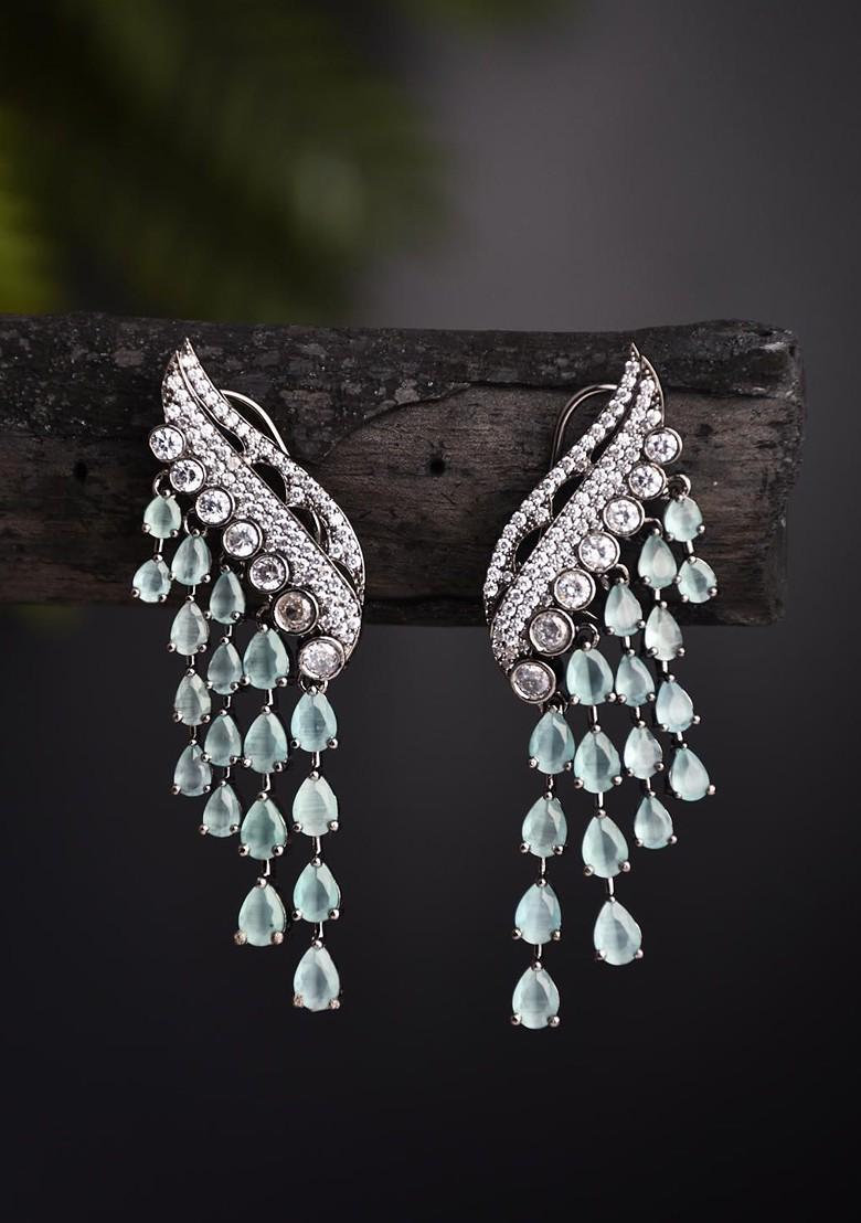 Pink Contemporary Peacock Shaped Drop Earrings