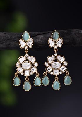 Teal Green Contemporary Paisley Shaped Jhumkas Earrings