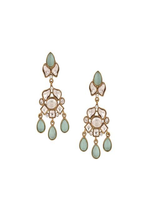 Teal Green Contemporary Paisley Shaped Jhumkas Earrings