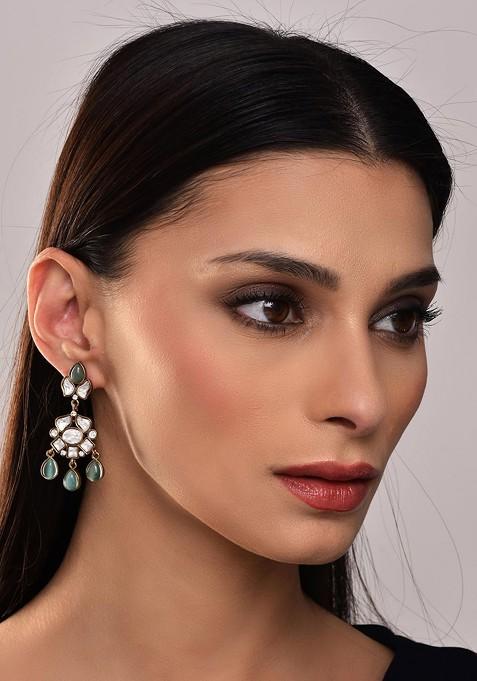 Teal Green Contemporary Paisley Shaped Jhumkas Earrings