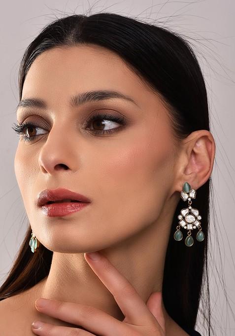 Teal Green Contemporary Paisley Shaped Jhumkas Earrings